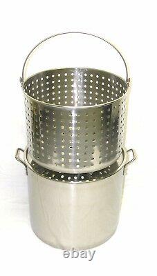 42 qt Quart 10 Gal Stainless Steel Stock Pot Steamer Basket Beer Turkey Fryer