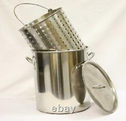 42 qt Quart 10 Gal Stainless Steel Stock Pot Steamer Basket Beer Turkey Fryer