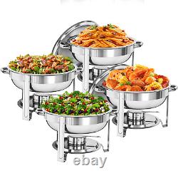 4PCS Round Chafing Dish 5 Quart Stainless Steel Tray Buffet Catering for Party