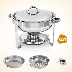 4PCS Round Chafing Dish 5 Quart Stainless Steel Tray Buffet Catering for Party