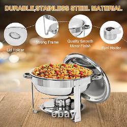 4PCS Round Chafing Dish 5 Quart Stainless Steel Tray Buffet Catering for Party