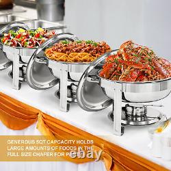 4PCS Round Chafing Dish 5 Quart Stainless Steel Tray Buffet Catering for Party