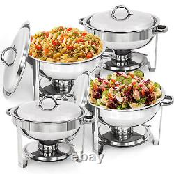 4PCS Round Chafing Dish 5 Quart Stainless Steel Tray Buffet Catering for Party