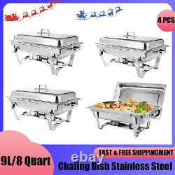 4x 8 Quart Stainless Steel Rectangular Chafing Dish Full Size Buffet Catering