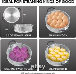 - 5.5 Quart Steamer Pots with Lid 2-Tier Multipurpose Stainless Steel Steaming P