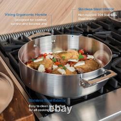 5-Ply Casserole Pot with Lid, 6.4 Quart Stainless Steel Cooking Pan, Dishwasher