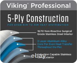 5-Ply Casserole Pot with Lid, 6.4 Quart Stainless Steel Cooking Pan, Dishwasher