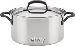 5-Ply Clad Polished Stainless Steel Stock Pot/Stockpot With Lid 6 Quart Stainless