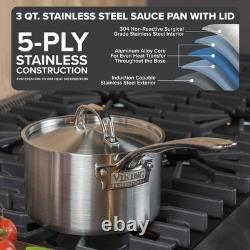 5-Ply Stainless Steel Sauce Pan with Lid, 3 Quart Saucepan Cooking Pot, Dishw