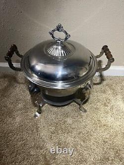 5 Quart Classy Round Parisian Stainless Steel Chrome Chafer with Wooden Handles