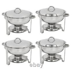 5 Quart Stainless Steel 4 Pack Round Chafing Dish Full Size Tray Buffet Catering