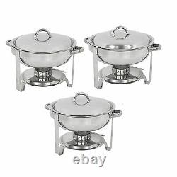 5 Quart Stainless Steel Full Size Tray 3 Pack Round Chafing Dish Buffet Catering