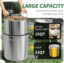53-Quart Stainless Steel Seafood Boil Pot with Lid and Strainer for Outdoor Cook