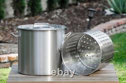 53 Quart Stock Pot Strainer Basket Soup Commercial Stainless Steel Pot With Lids