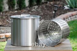 53 Quart Stock Pot Strainer Basket Soup Commercial Stainless Steel Pot With Lids