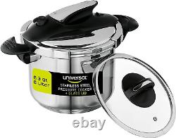 6.3 Quart / 6 Liter Stainless Steel Easy Use Pressure Cooker + Extra Glass Lid