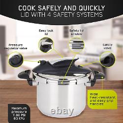 6.3 Quart / 6 Liter Stainless Steel Easy Use Pressure Cooker + Extra Glass Lid