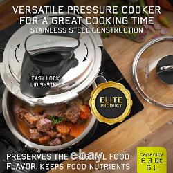 6.3 Quart / 6 Liter Stainless Steel Easy Use Pressure Cooker + Extra Glass Lid