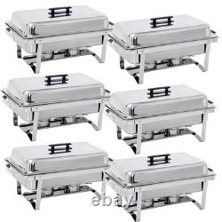 6 Pack Rectangular Chafing Dish Set 8 Quart Stainless Steel Foldable Frame Legs