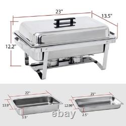 6 Pack Rectangular Chafing Dish Set 8 Quart Stainless Steel Foldable Frame Legs