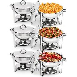 6 Pack Round Chafing Dish 5 Quart Stainless Steel Full Size Tray Buffet Catering