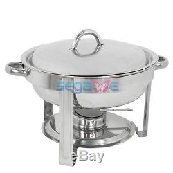 6 Pack Round Chafing Dish 5 Quart Stainless Steel Full Size Tray Buffet Catering