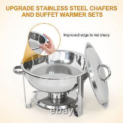 6 Pack Round Chafing Dish 5 Quart Stainless Steel Full Size Tray Buffet Catering