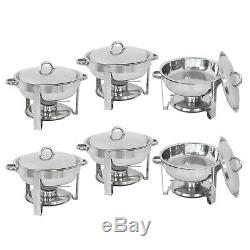 6-Pack Round Chafing Dish Buffet Chafer Warmer Set withLid 5 Quart, Stainless Steel
