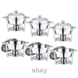 6 Pack Stainless Steel Chafer Set Buffet Serving Dish Kit with 5 Quart Pans Lids