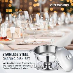 6 Pack Stainless Steel Chafer Set Buffet Serving Dish Kit with 5 Quart Pans Lids