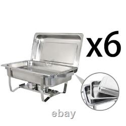 6 Pack of 8 Quart Stainless Steel Rectangular Chafing Dish Full Size Durable