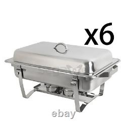 6 Pack of 8 Quart Stainless Steel Rectangular Chafing Dish Full Size New Durable