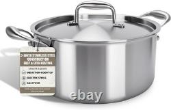 6 Quart 5-Ply Clad Stainless Steel Stock Pot With Lid Fast Even Heating Conduction