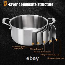 6 Quart 5-Ply Clad Stainless Steel Stock Pot With Lid Fast Even Heating Conduction