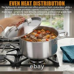 6 Quart 5-Ply Clad Stainless Steel Stock Pot With Lid Fast Even Heating Conduction