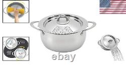 6 Quart Stainless Steel Pasta Pot with Lockable Strainer Lid Elegant Design