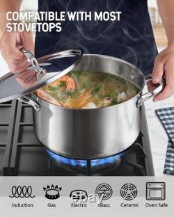 6 Quart Stainless Steel Stock Pot with Lid Large Cooking Pot for Soup, Pasta