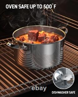 6 Quart Stainless Steel Stock Pot with Lid Large Cooking Pot for Soup, Pasta