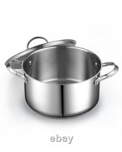 6 Quart Stainless Steel Stock Pot with Lid Large Cooking Pot for Soup, Pasta