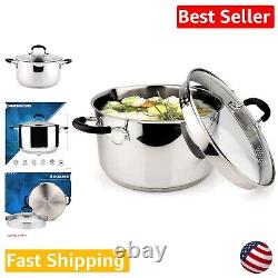 6 Quart Stainless Steel Stockpot with Glass Strainer Lid Multipurpose Cookware