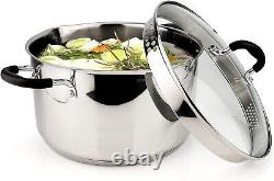 6 Quart Stainless Steel Stockpot with Glass Strainer Lid Multipurpose Cookware