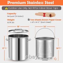 64-Quart Stainless Steel Seafood Boil Pot with Basket, 16 Gallon