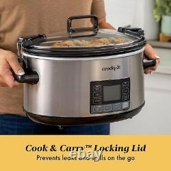 7-Quart Slow Cooker Portable Programmable with Timer Locking Lid Stainless Steel