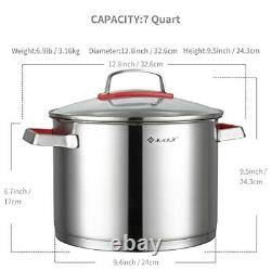 7 Quart Stainless Steel Stock Pot with Glass Lid 316 Food Grade 7 Quarts
