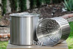74 Quart Stock Pot Strainer Basket With Lid Soup Food Grade 304 Stainless Steel