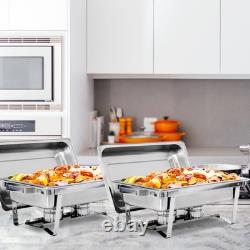 8 Pack Rectangular Chafing Dish Set 8 Quart Stainless Steel Foldable Legs