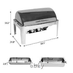 8 Quart Silver Stainless Steel Buffet Catering Chafing Dish With Top Roll Chafer