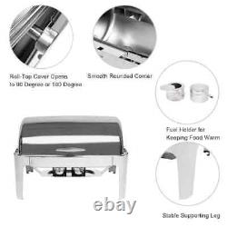 8 Quart Silver Stainless Steel Buffet Catering Chafing Dish With Top Roll Chafer