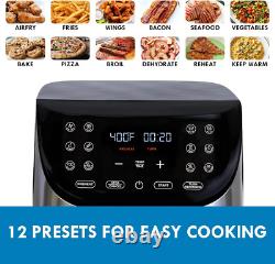 8 Quart Stainless Steel Air Fryer with Digital Touch Screen & 12 Presets
