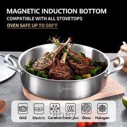 8 Quart Stainless Steel Sauté Pan with Lid, Extra Large Deep Skillet, 13 Inch
